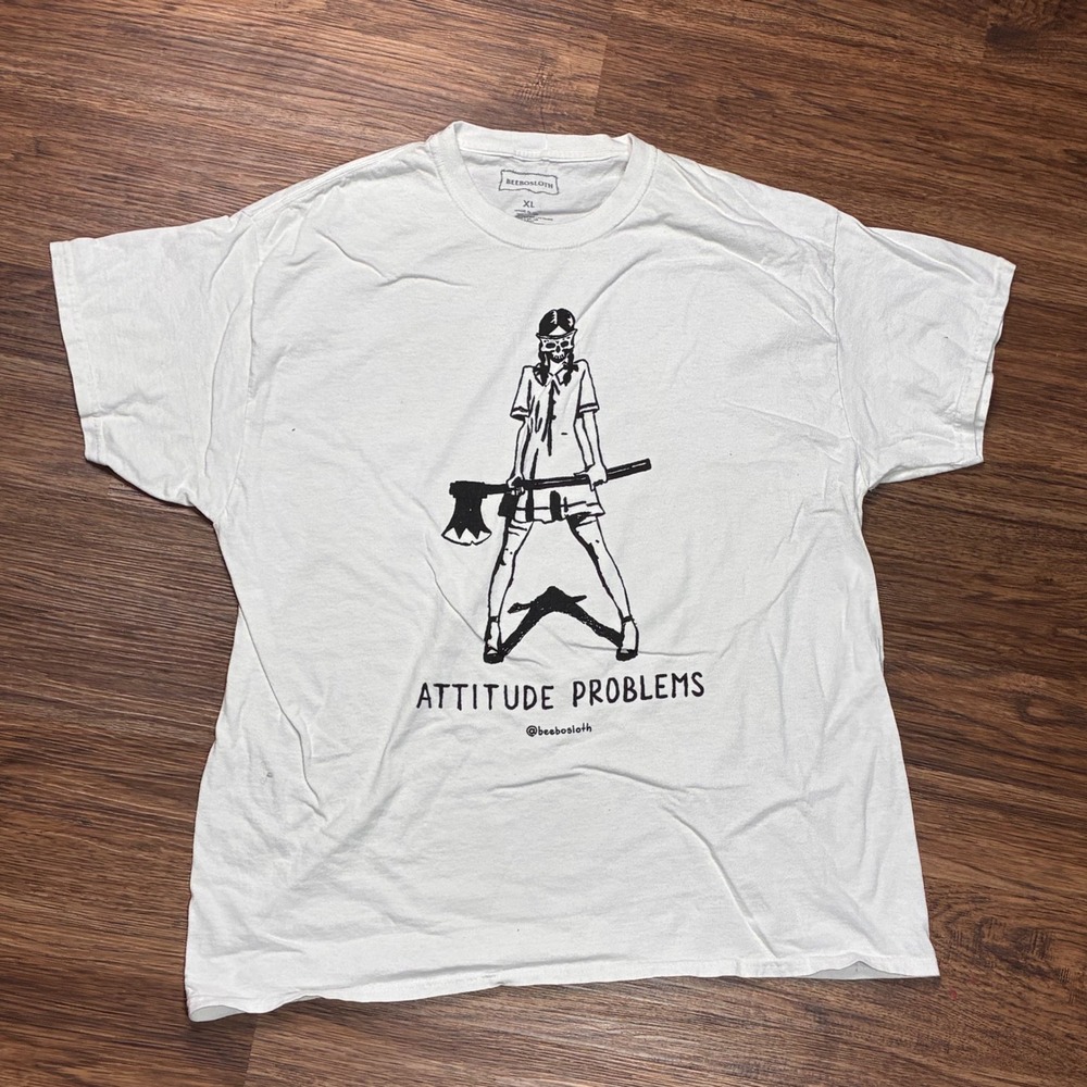 Beebosloth Attitude Problems Skeleton Axe Graphic T-Shirt White XL Streetwear